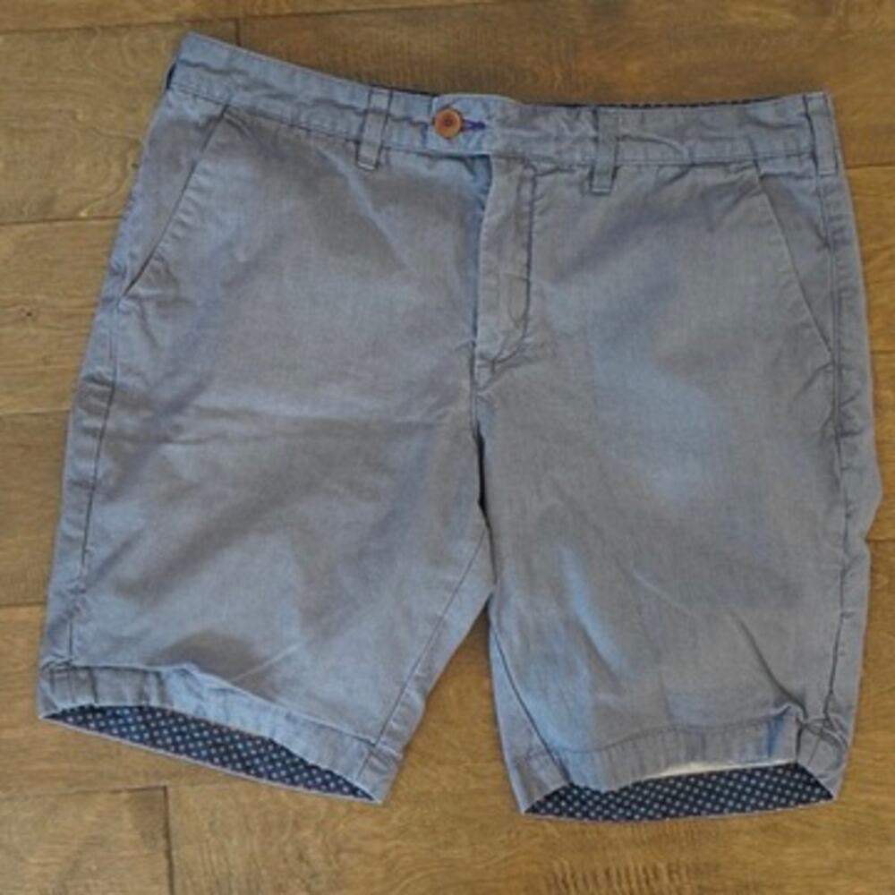 Ted Baker Mens Chino Shorts 34R Gray Contrast Cuff Slim Fit Casual